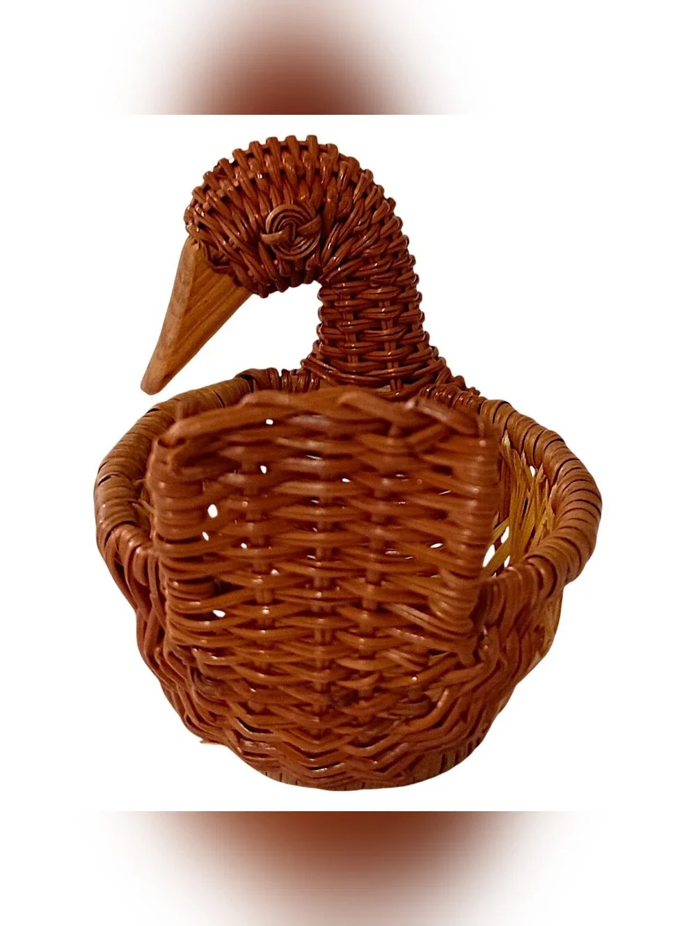 Vtg Mini Wicker Duck Goose Basket Planter Succulents Brown Figural Cottage Core